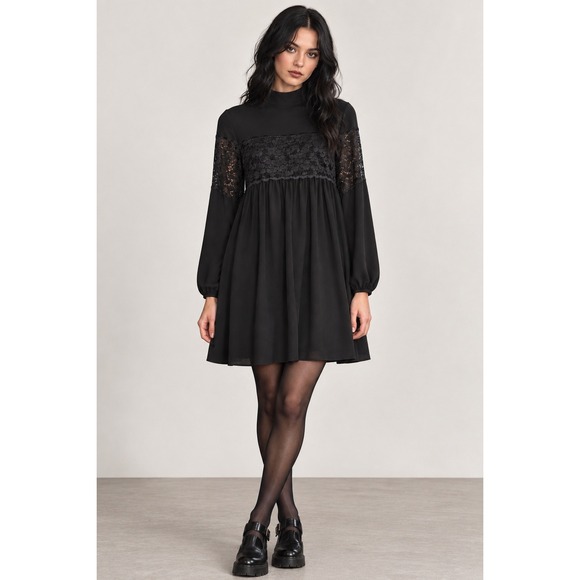 Mary & Mabel Dresses & Skirts - Mary & Mabel Black Lace Mini Dress XS Gothic Dark Academia Witchy Victorian New